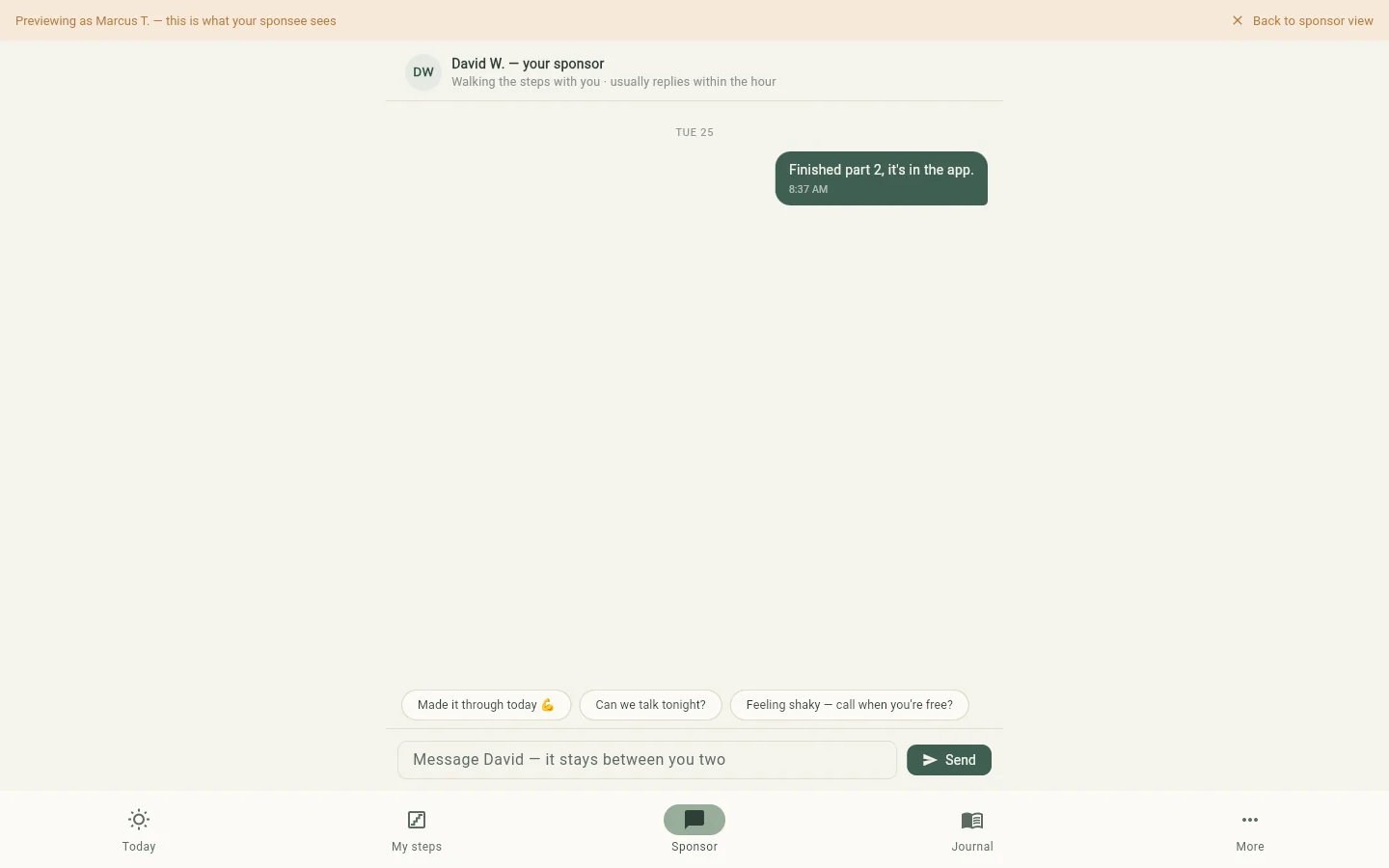 Sponsee chat with their sponsor